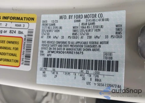 2024 Ford Bronco Sport Badlands z USA, uszkodzony, nr VIN 3FMCR9D91RRE15675